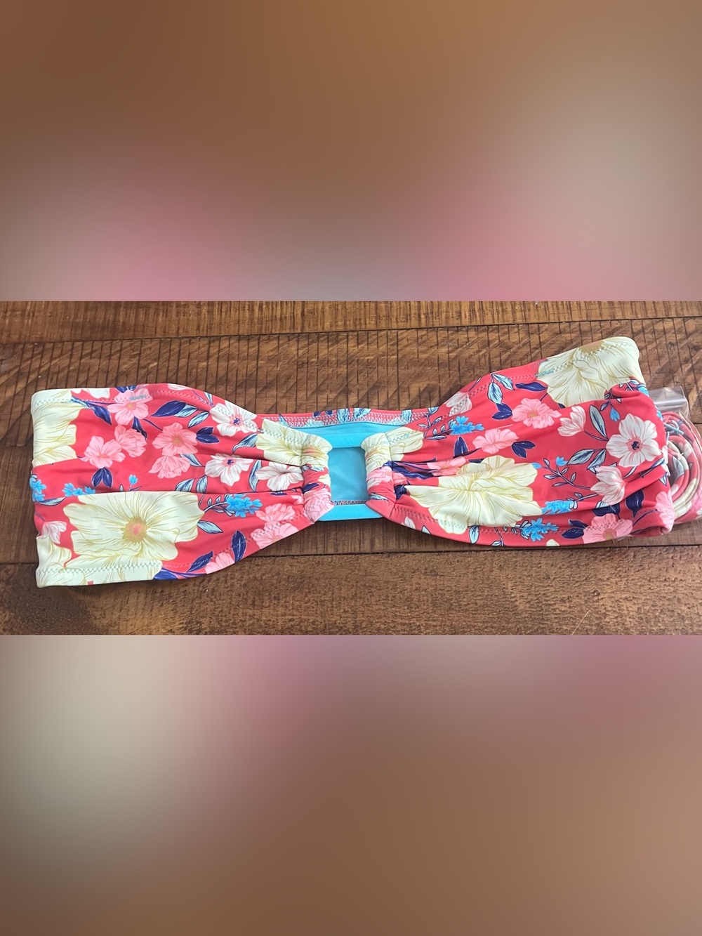 NWT Aerie Ring Bandeau Bikini Top in Red Floral - Size XL
